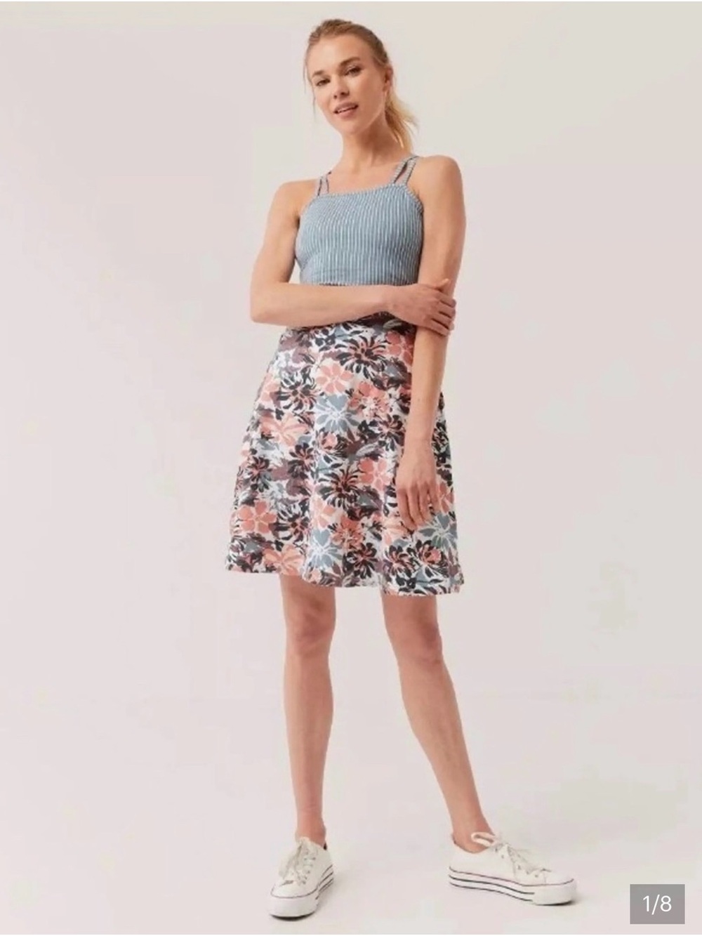 NEW WITH TAGS: Pact Blue Floral Fit and Flare Mini Dress Women’s Medium